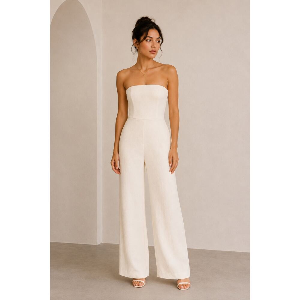 Wilfred Aritzia Endless Jumpsuit Strapless Wide Leg Cream Ivory Size 2 Bridal